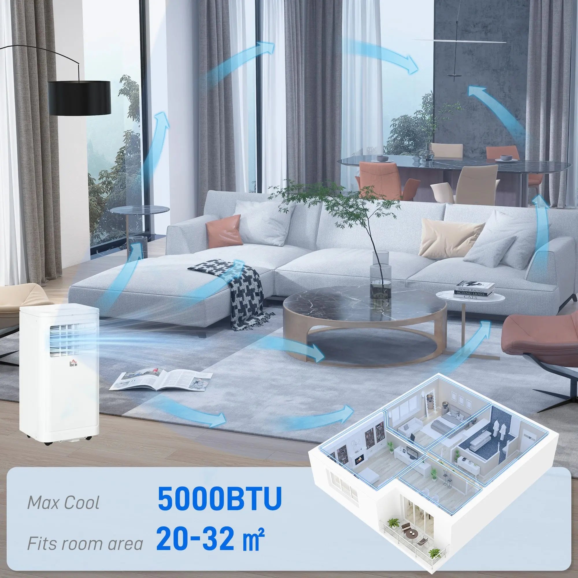 "24H Timer 8000 BTU Portable AC Unit with Dehumidifier & Remote Control for 161 Sq Ft Rooms (UK/EU Plug)" - Mixshoponline12