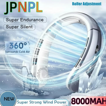 8000mAh USB Hanging Neck Fan Portable Bladeless Mini Rechargeable Mute LED Digital Display Electric Air Cooler Handheld
