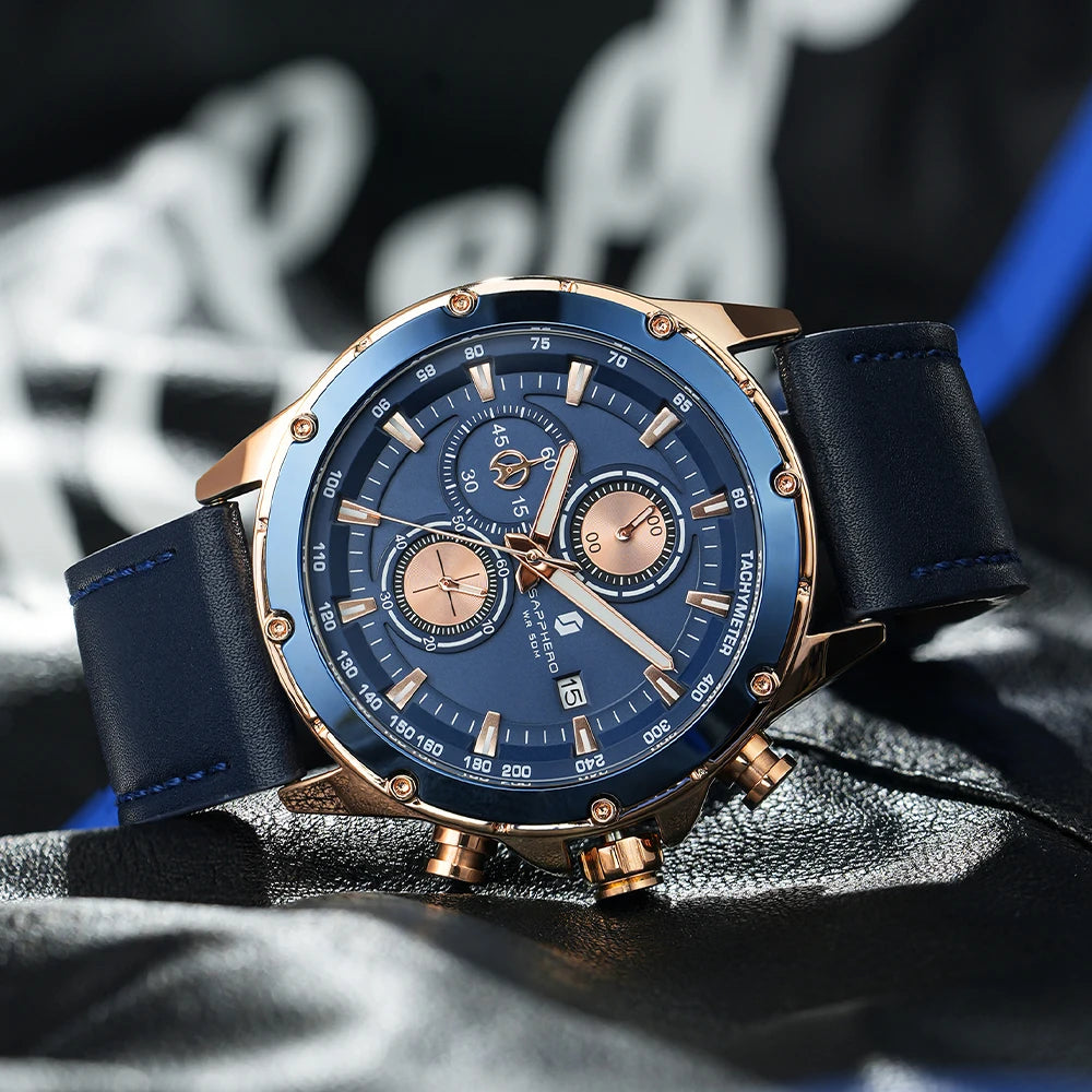 BENYAR BY Herrenuhr Uhren Herren Wasserdicht Herrenuhren Chronograph männer Armbanduhr für Herren Gold/Silber/Blau/Schwarz Eleganz Lederarmband/Edelstahl Quarz Geburtstags/Weihnachts