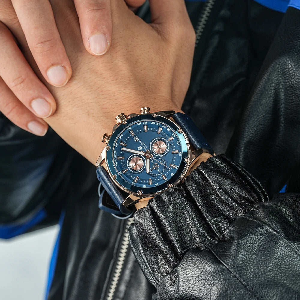 BENYAR BY Herrenuhr Uhren Herren Wasserdicht Herrenuhren Chronograph männer Armbanduhr für Herren Gold/Silber/Blau/Schwarz Eleganz Lederarmband/Edelstahl Quarz Geburtstags/Weihnachts