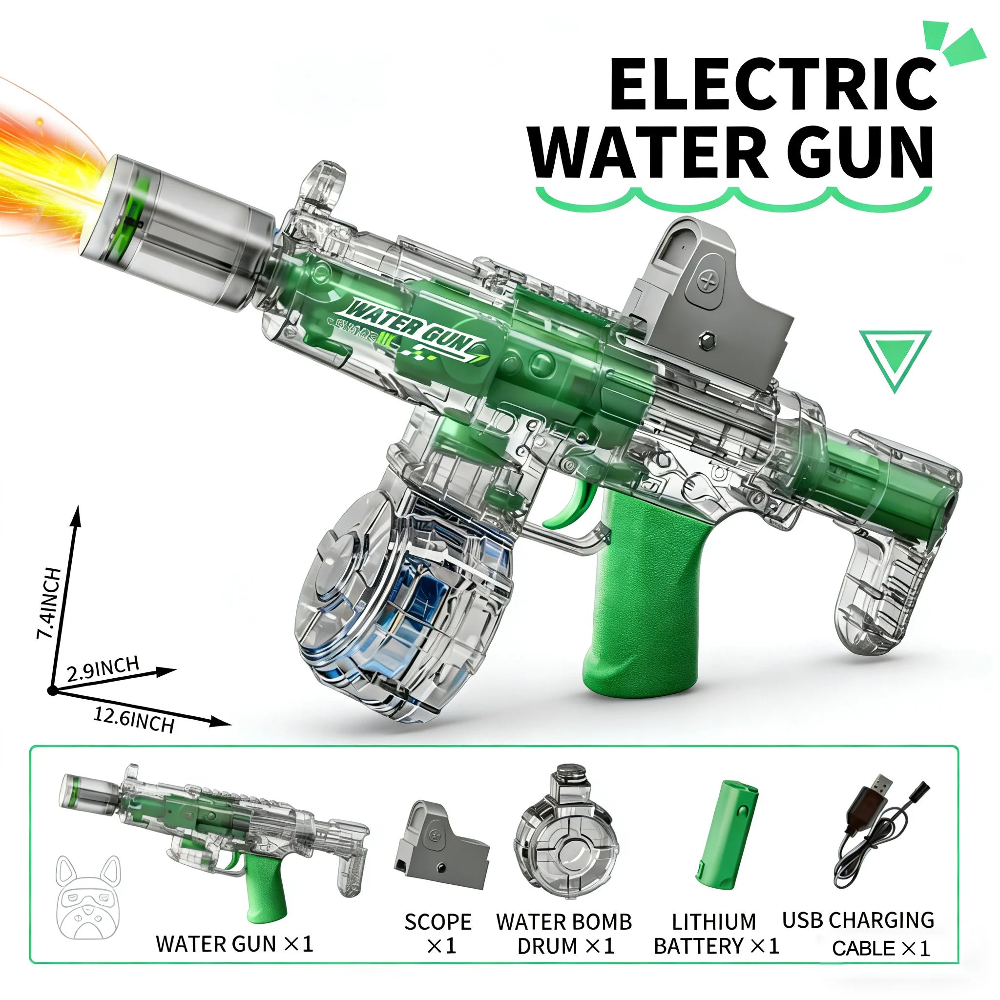 Simulated Firing and Recoil Electric Water Gun Toys Children Automatic Sensor Lights Water Pistol Summer Outdoor Beach Kids Toy