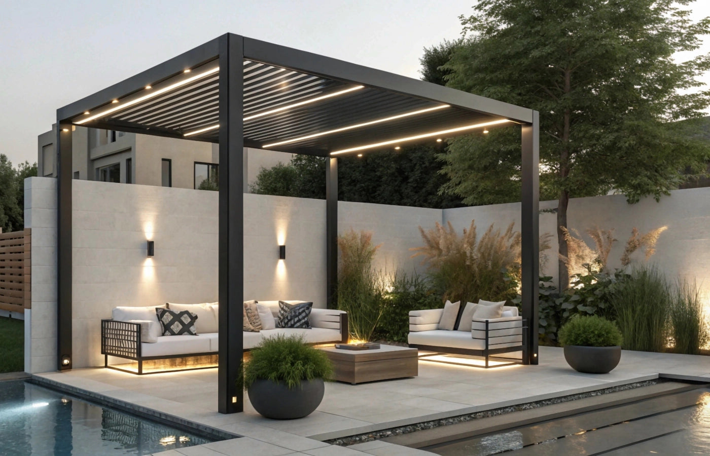 Aluminium-Pergola mit Holzelementen