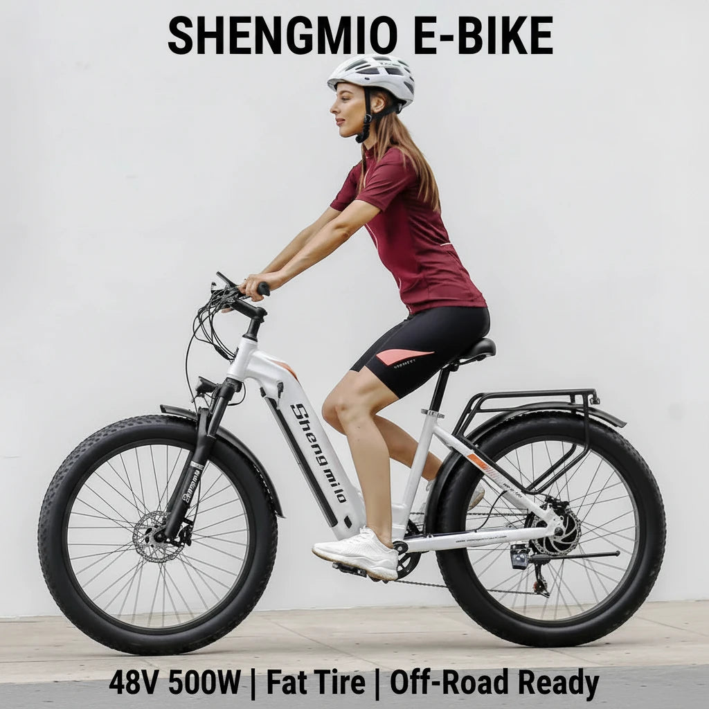 SHENGMILO Electric Hybrid Bike Ebike 48V 500W 17.5Ah 26*3.0 Fat Tire Women's Mountain Bicycle Rear Hub Motor Off-Road - Mixshoponline12