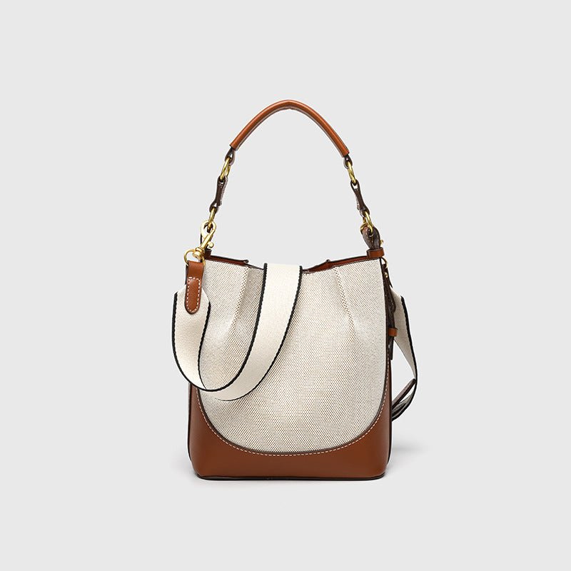 Za Canvas Bucket Bag with Unique Design, Fashionable Women's Bag with Contrasting Colors, Drawstring Closure, Wide Shoulder Strap, Handbag and Shoulder Bag for Export - Mixshoponline12