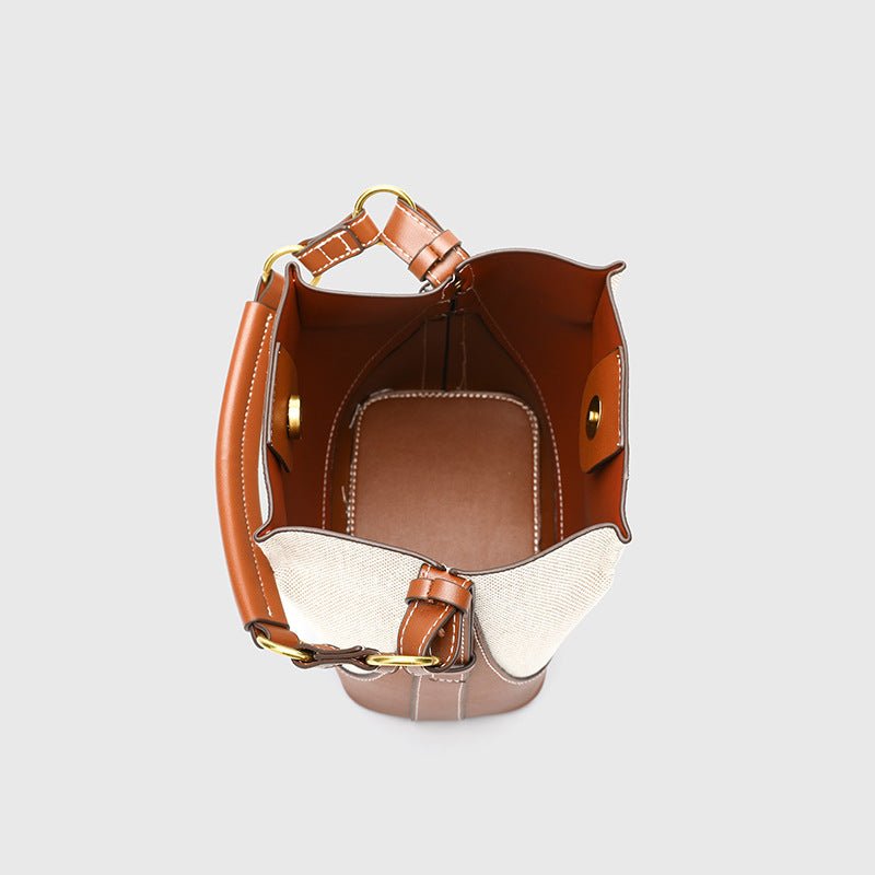 Za Canvas Bucket Bag with Unique Design, Fashionable Women's Bag with Contrasting Colors, Drawstring Closure, Wide Shoulder Strap, Handbag and Shoulder Bag for Export - Mixshoponline12