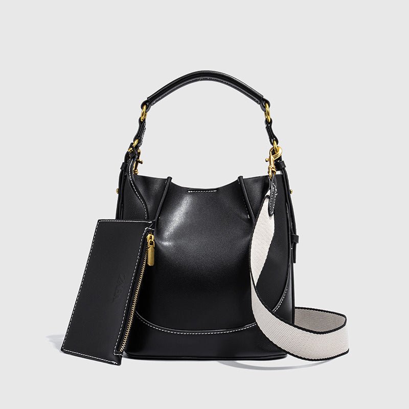 Za Canvas Bucket Bag with Unique Design, Fashionable Women's Bag with Contrasting Colors, Drawstring Closure, Wide Shoulder Strap, Handbag and Shoulder Bag for Export - Mixshoponline12