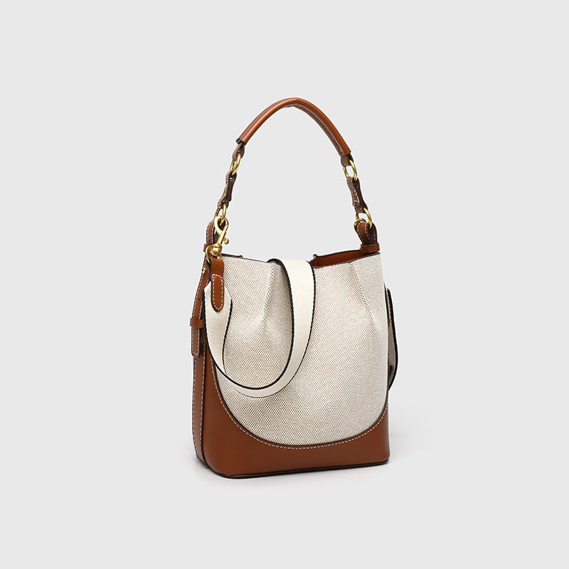 Za Canvas Bucket Bag with Unique Design, Fashionable Women's Bag with Contrasting Colors, Drawstring Closure, Wide Shoulder Strap, Handbag and Shoulder Bag for Export - Mixshoponline12